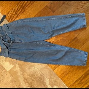 High waisted mom jeans with tie